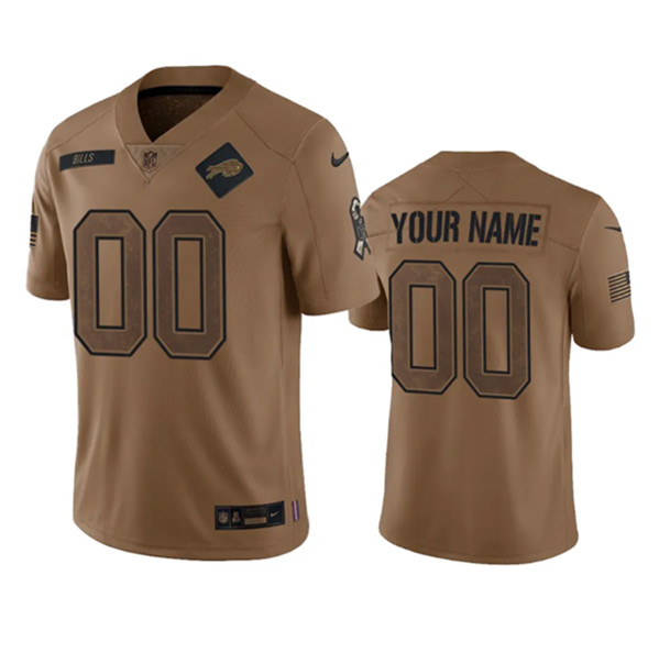 Mens Buffalo Bills Active Player Custom 2023 Brown Salute To Service Limited Football Stitched Jersey